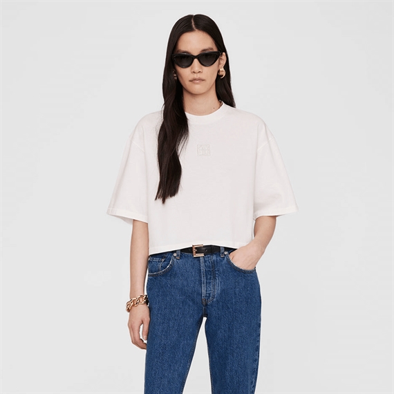 Anine Bing Myers Cropped Monogram T-shirt, Ivory